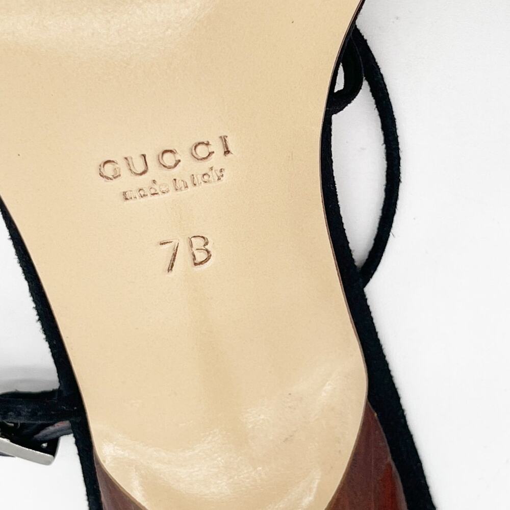 Gucci Vintage Tom Ford Era Black Suede Strappy Bow Ankle Wrap Sandals US 7 - Picture 10 of 12